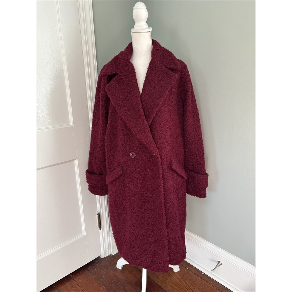 NINE WEST‎ Coat Burgundy Boucle Jacket Pea Coat Trench Winter Soft Size XL